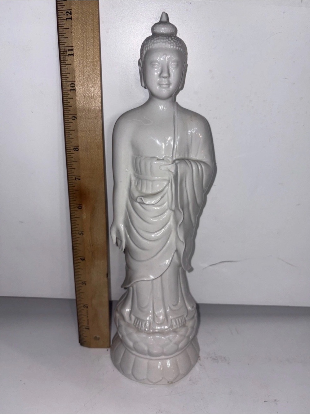 White Ceramic Buddha Figurine Home Art Statue